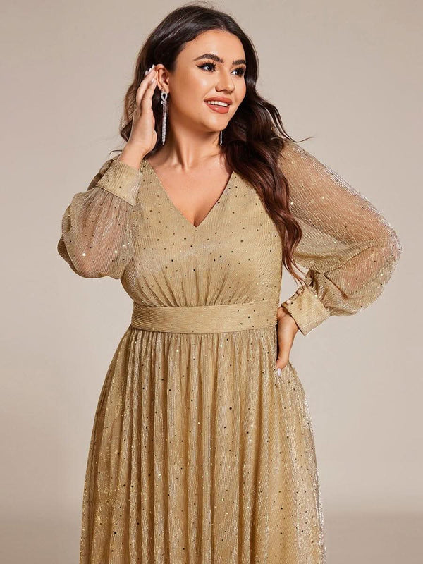 ever KARLEN|Glitter Midi Wedding Guest Dress with Long Sleeves
