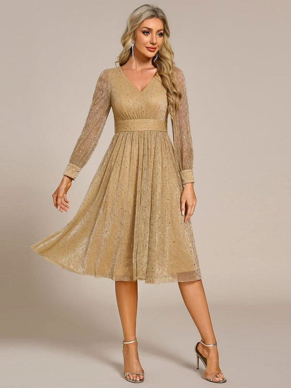 ever KARLEN|Glitter Midi Wedding Guest Dress with Long Sleeves