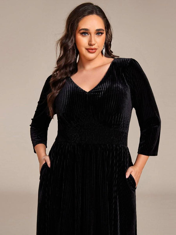 ever ARLET|Long Sleeve High Stretch Velvet Tea Length Wedding Guest Dress