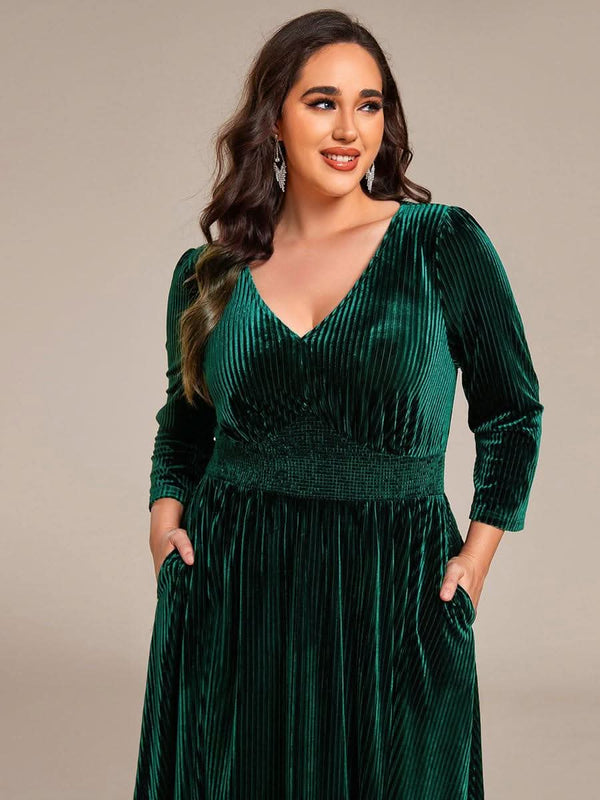 ever ARLET|Long Sleeve High Stretch Velvet Tea Length Wedding Guest Dress