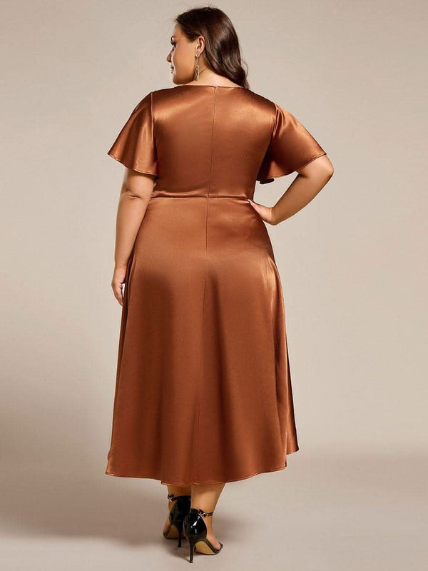 pretty SCARLEN|Plus Size Satin Midi Wedding Guest Dress with Pockets