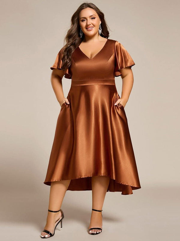 pretty SCARLEN|Plus Size Satin Midi Wedding Guest Dress with Pockets