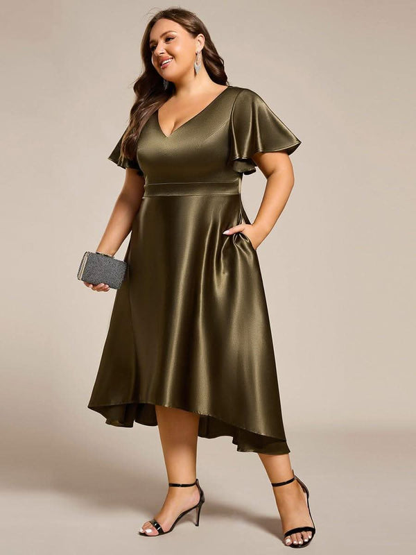 pretty SCARLEN|Plus Size Satin Midi Wedding Guest Dress with Pockets