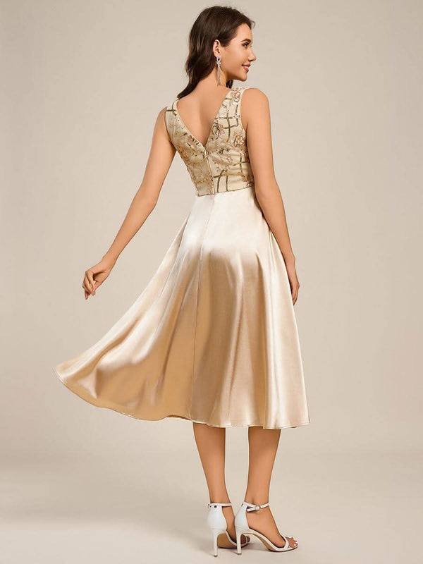 ever DELYN|Sleeveles A-Line Midi Satin Wedding Guest Dress with Pockets
