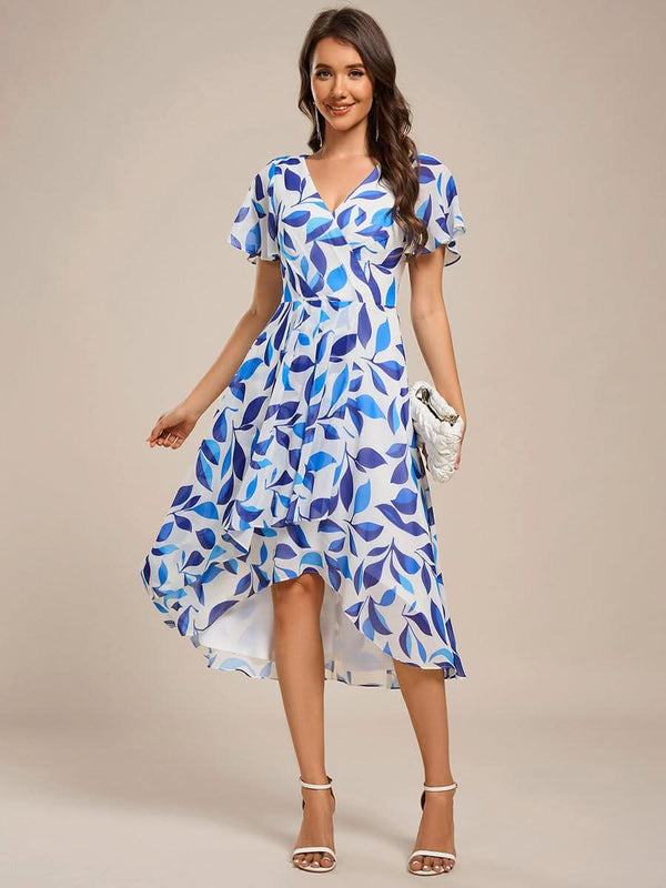 ever CATALEYA|Short Sleeve Ruffled V-Neck Floral Printed Midi Wedding Guest Dress