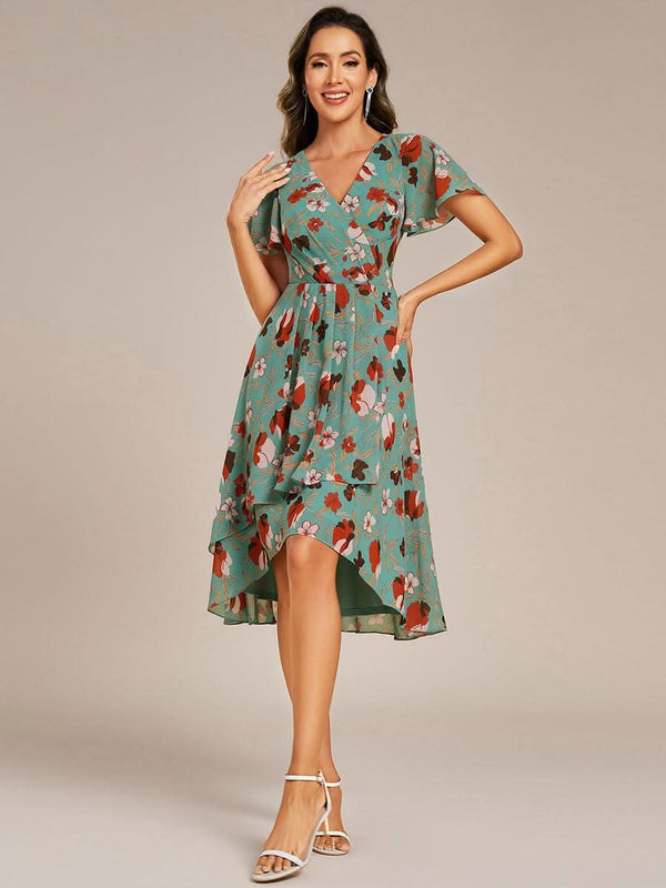 ever CATALEYA|Short Sleeve Ruffled V-Neck Floral Printed Midi Wedding Guest Dress