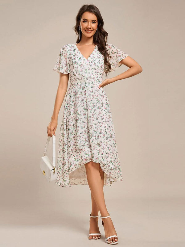 ever CATALEYA|Short Sleeve Ruffled V-Neck Floral Printed Midi Wedding Guest Dress