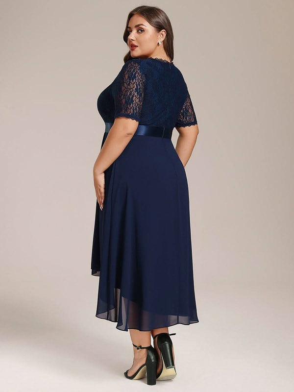 pretty JOLEN|Plus Size Half Sleeve Lace Pleated V-Neck Midi Wedding Guest Dress