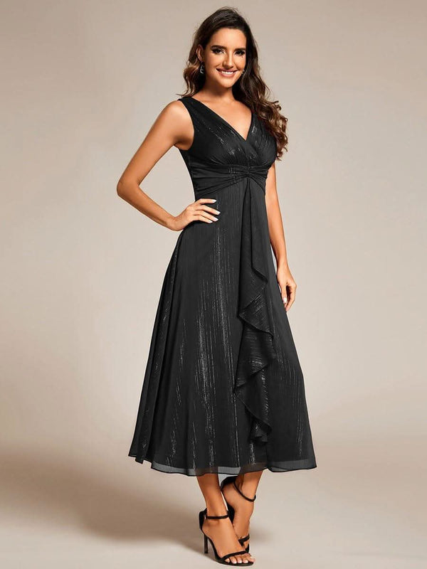 ever EMBER|Glitter Twist Knot See-Through Long Sleeve Wedding Guest Dress