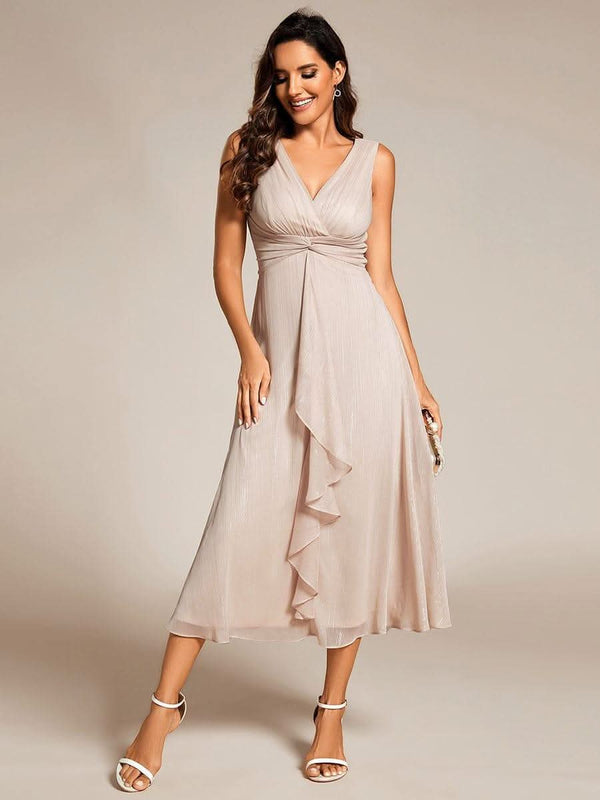ever EMBER|Glitter Twist Knot See-Through Long Sleeve Wedding Guest Dress