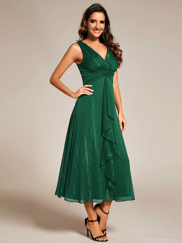 ever EMBER|Glitter Twist Knot See-Through Long Sleeve Wedding Guest Dress
