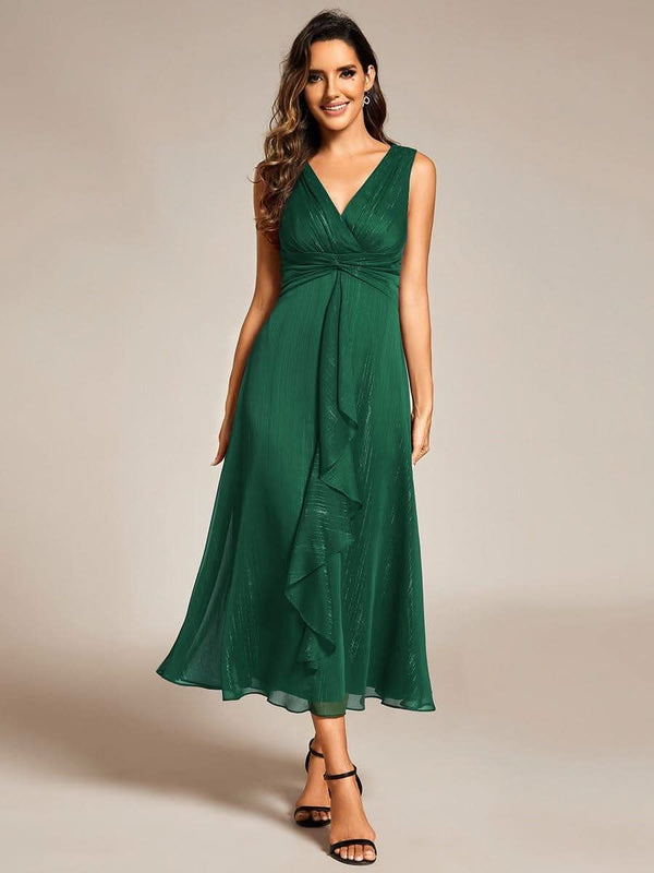 ever EMBER|Glitter Twist Knot See-Through Long Sleeve Wedding Guest Dress