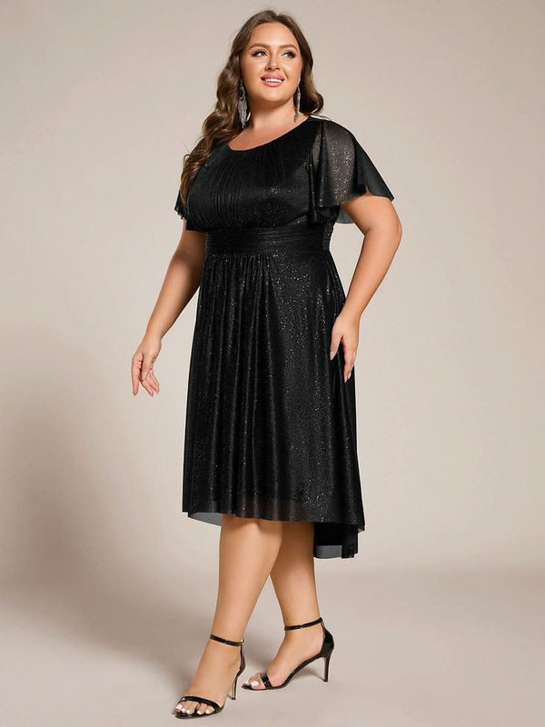 ever CLARYN|Glitter Short Sleeves Round Neck Midi Wedding Guest Dress