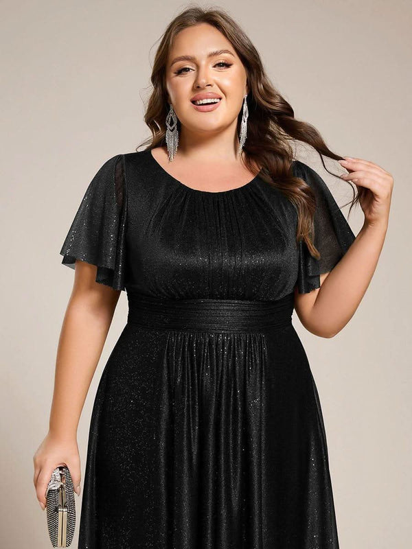 ever CLARYN|Glitter Short Sleeves Round Neck Midi Formal Dress