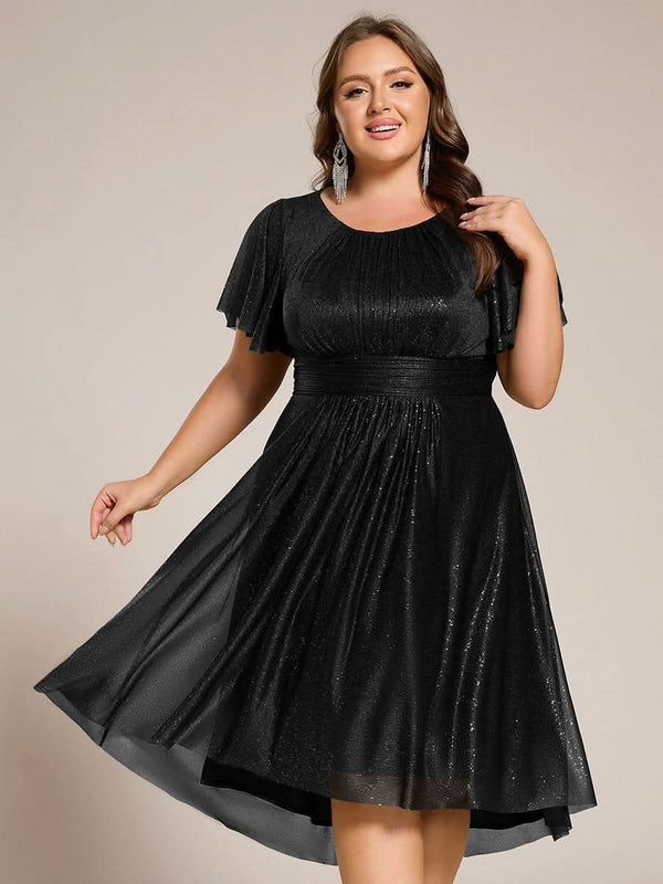 ever CLARYN|Glitter Short Sleeves Round Neck Midi Formal Dress