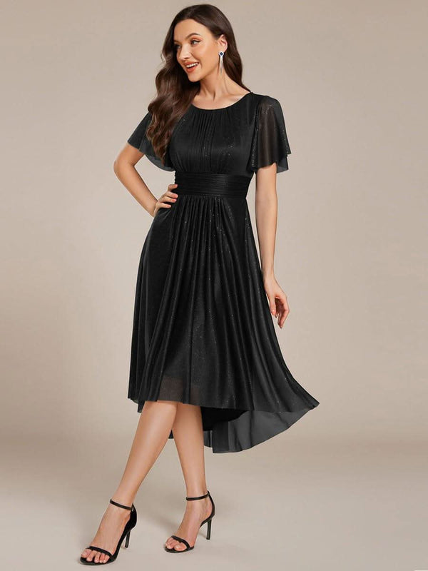 ever CLARYN|Glitter Short Sleeves Round Neck Midi Formal Dress