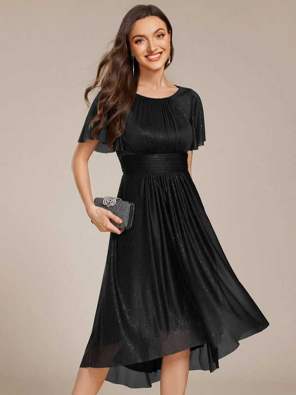 ever CLARYN|Glitter Short Sleeves Round Neck Midi Formal Dress