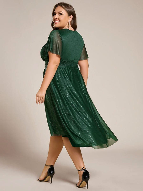 ever CLARYN|Glitter Short Sleeves Round Neck Midi Formal Dress