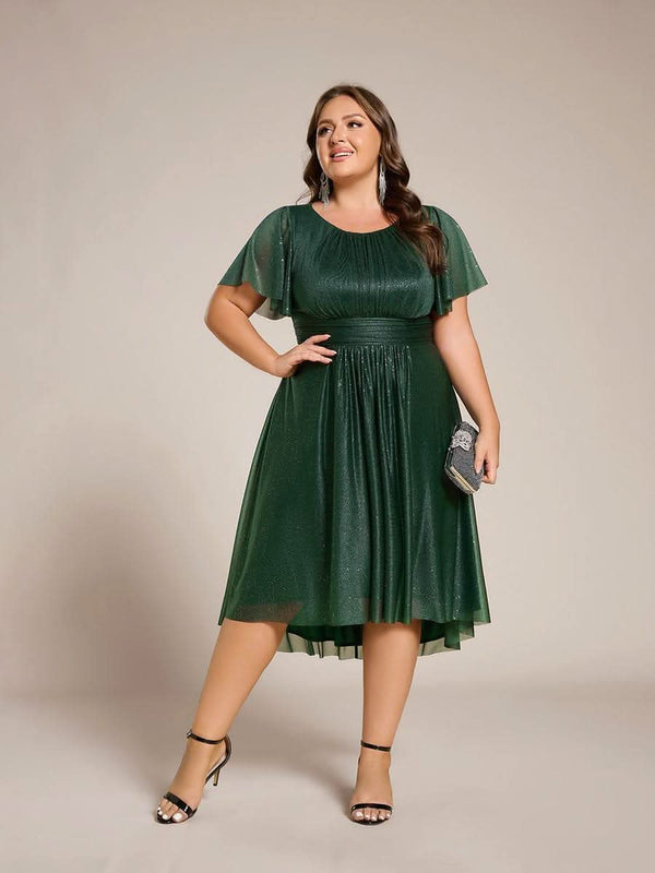 ever CLARYN|Glitter Short Sleeves Round Neck Midi Formal Dress
