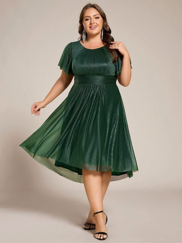 ever CLARYN|Glitter Short Sleeves Round Neck Midi Formal Dress