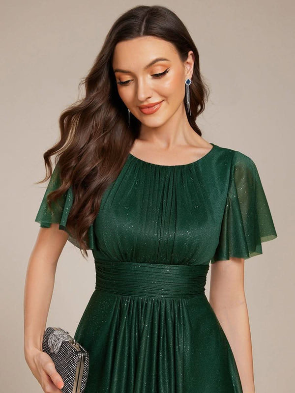 ever CLARYN|Glitter Short Sleeves Round Neck Midi Formal Dress