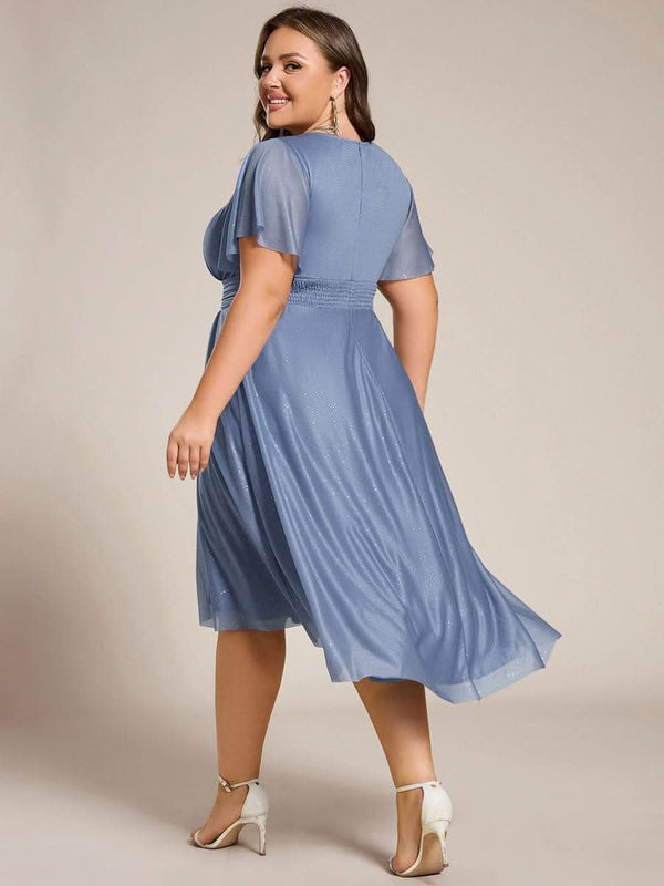 ever CLARYN|Glitter Short Sleeves Round Neck Midi Wedding Guest Dress