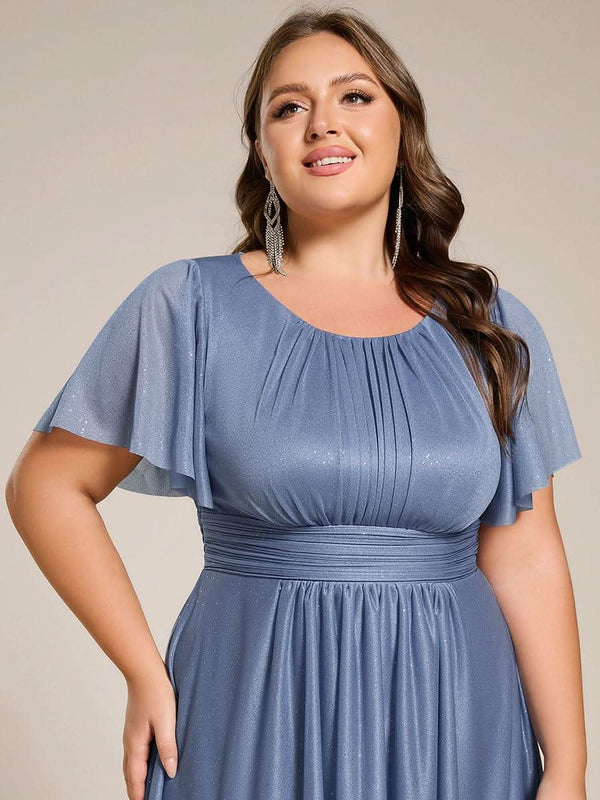 ever CLARYN|Glitter Short Sleeves Round Neck Midi Formal Dress