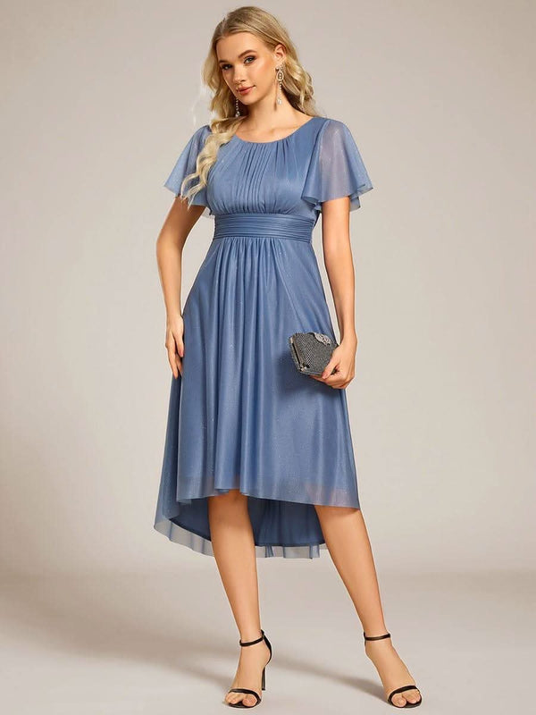 ever CLARYN|Glitter Short Sleeves Round Neck Midi Formal Dress