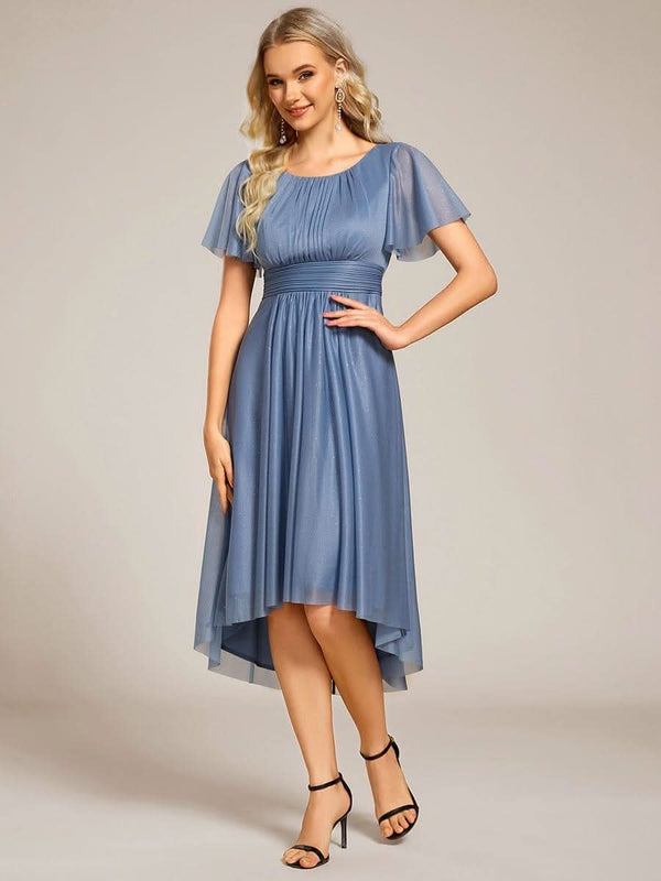 ever CLARYN|Glitter Short Sleeves Round Neck Midi Formal Dress