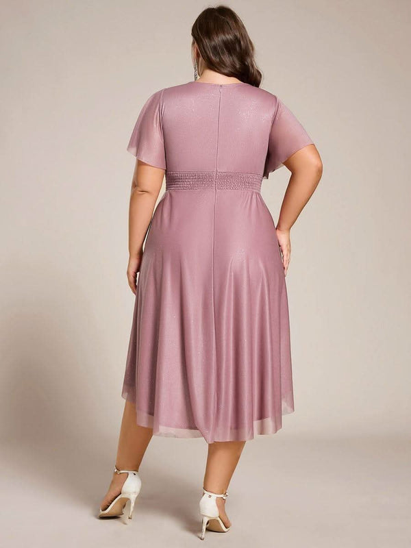 ever CLARYN|Glitter Short Sleeves Round Neck Midi Formal Dress