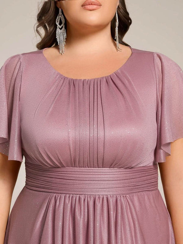 ever CLARYN|Glitter Short Sleeves Round Neck Midi Formal Dress