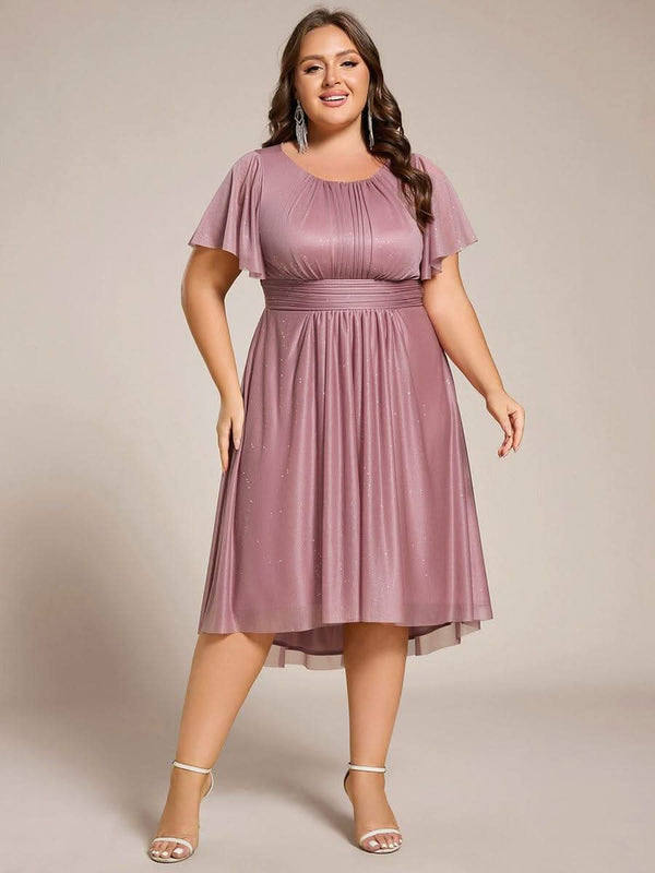 ever CLARYN|Glitter Short Sleeves Round Neck Midi Formal Dress