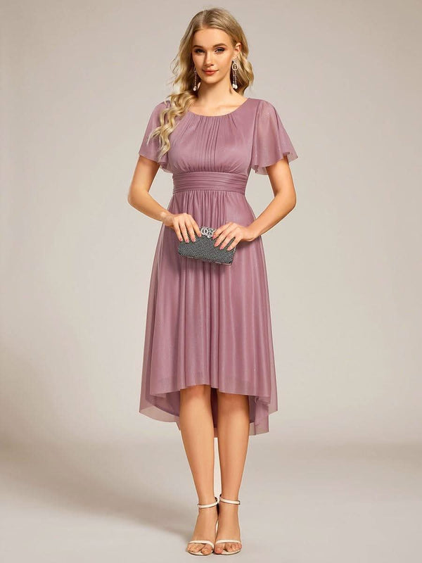 ever CLARYN|Glitter Short Sleeves Round Neck Midi Formal Dress