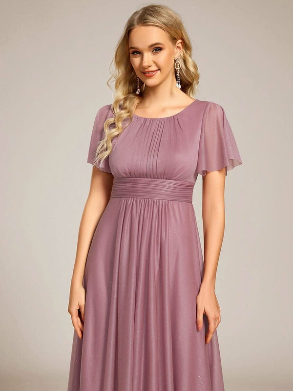 ever CLARYN|Glitter Short Sleeves Round Neck Midi Wedding Guest Dress