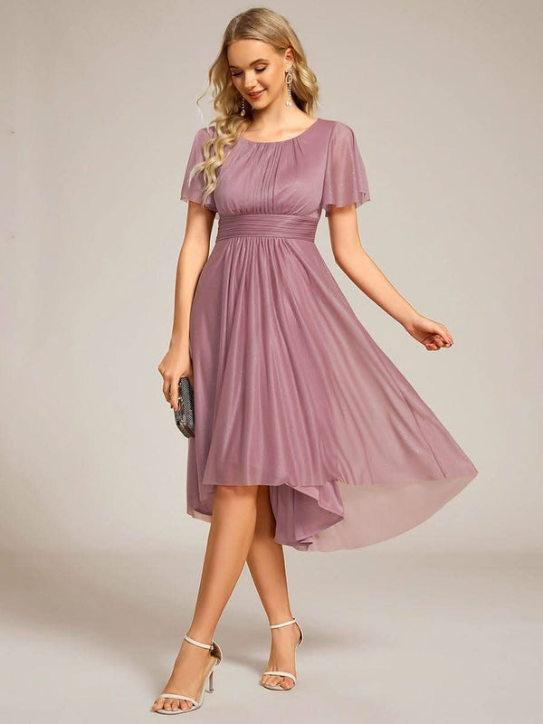 ever CLARYN|Glitter Short Sleeves Round Neck Midi Formal Dress