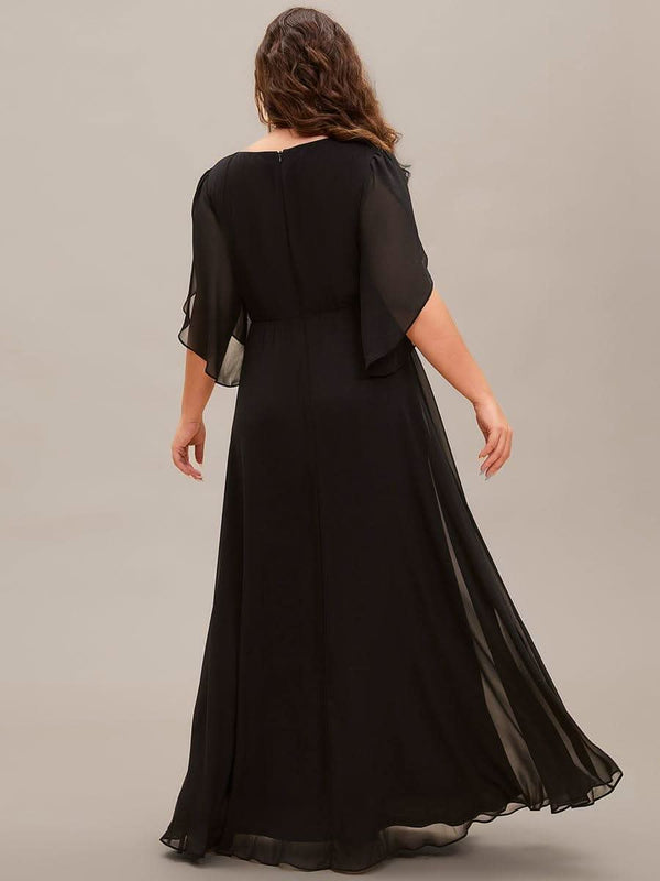 Lena | Plus Size Elegant Pleated Half Sleeve A-Line Maxi Mother of the Bride Dress