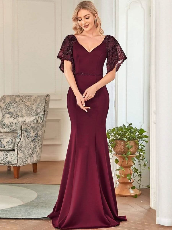ever SLOANE|Sexy V Neck Maxi Bodycon Mother of the Bride Dress