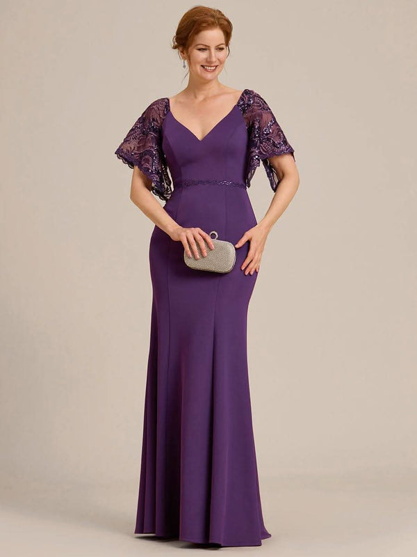 ever SLOANE|Sexy V Neck Maxi Bodycon Mother of the Bride Dress