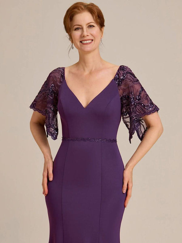 ever SLOANE|Sexy V Neck Maxi Bodycon Mother of the Bride Dress