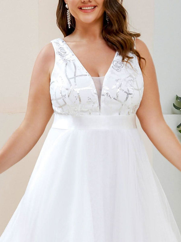 ever SASHIA|Fashion High-Low Deep V Neck Tulle Evening Dresses with Sequin Appliques