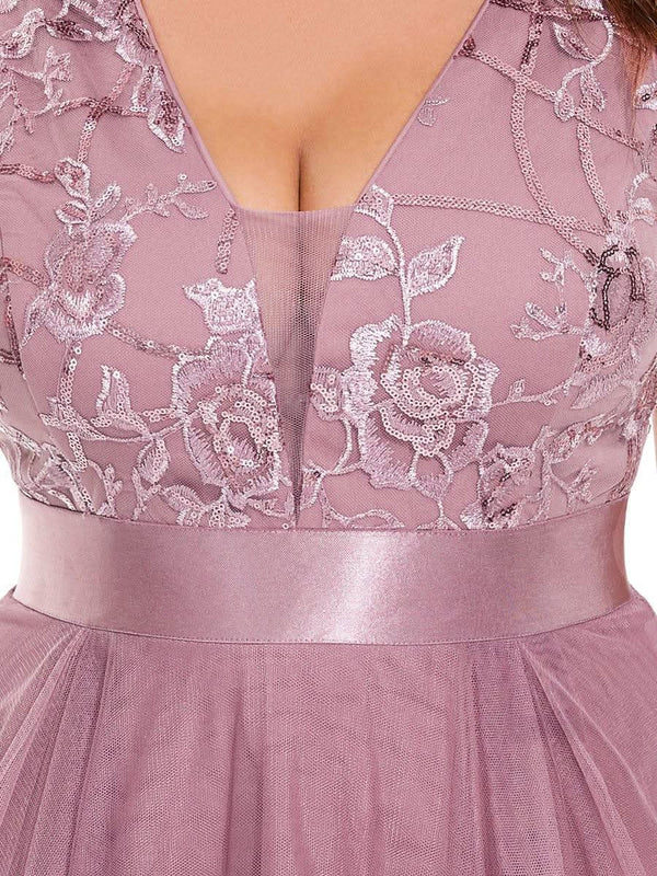 ever SASHIA|Fashion High-Low Deep V Neck Tulle Evening Dresses with Sequin Appliques