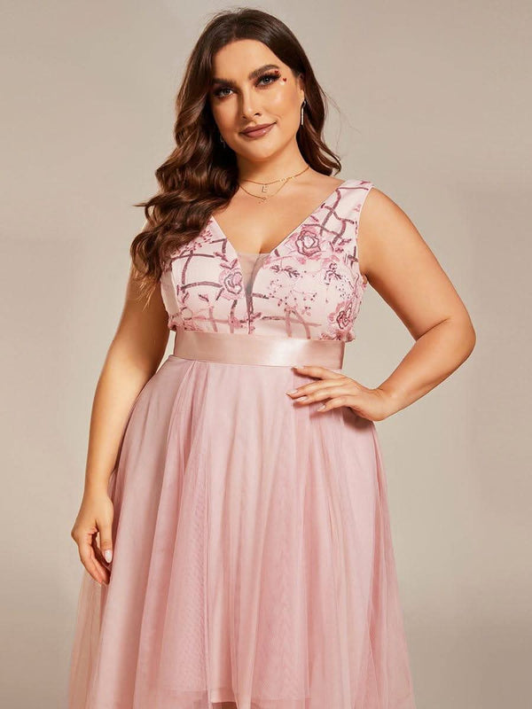 ever SASHIA|Fashion High-Low Deep V Neck Tulle Evening Dresses with Sequin Appliques