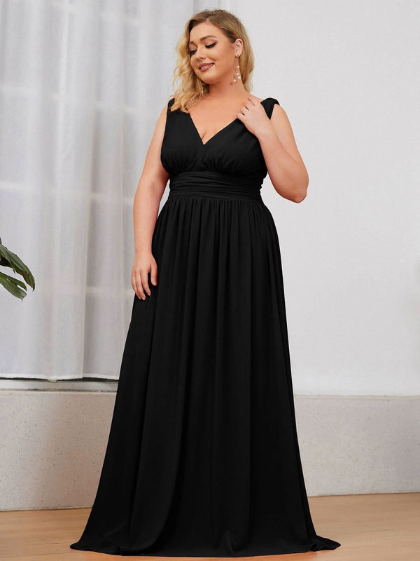 pretty HUSH|Plus Size Sleeveless V-Neck Chiffon Semi Bridesmaid Dress