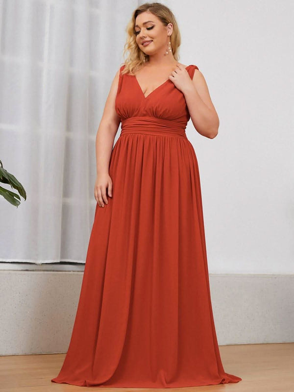 pretty HUSH|Plus Size Sleeveless V-Neck Chiffon Semi Bridesmaid Dress