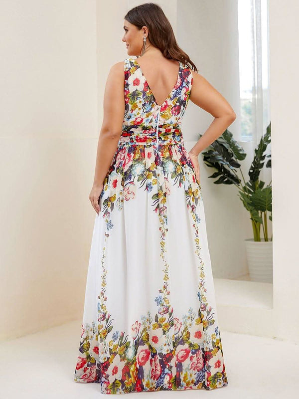 pretty HUSH|Plus Size Sleeveless V-Neck Chiffon Semi Bridesmaid Dress