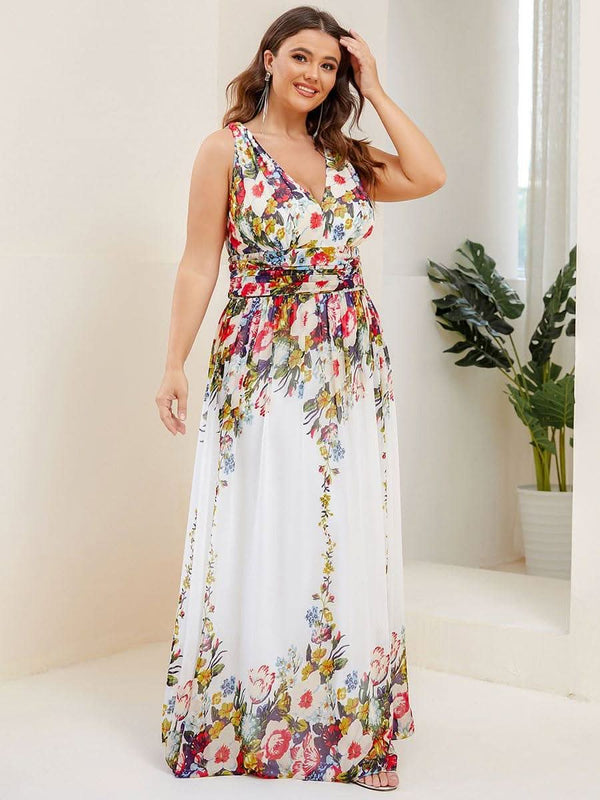 pretty HUSH|Plus Size Sleeveless V-Neck Chiffon Semi Bridesmaid Dress