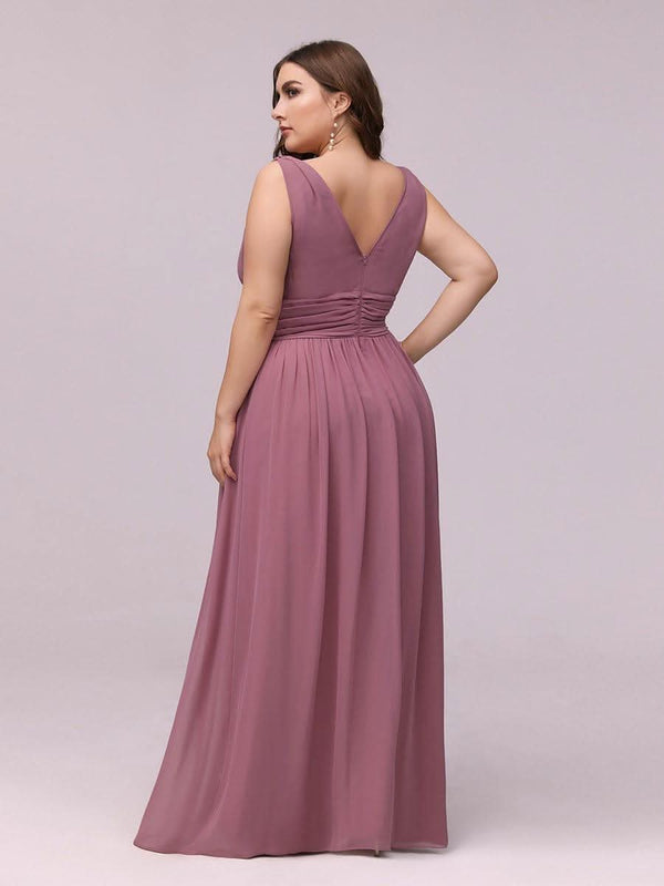 pretty HUSH|Plus Size Sleeveless V-Neck Chiffon Semi Bridesmaid Dress