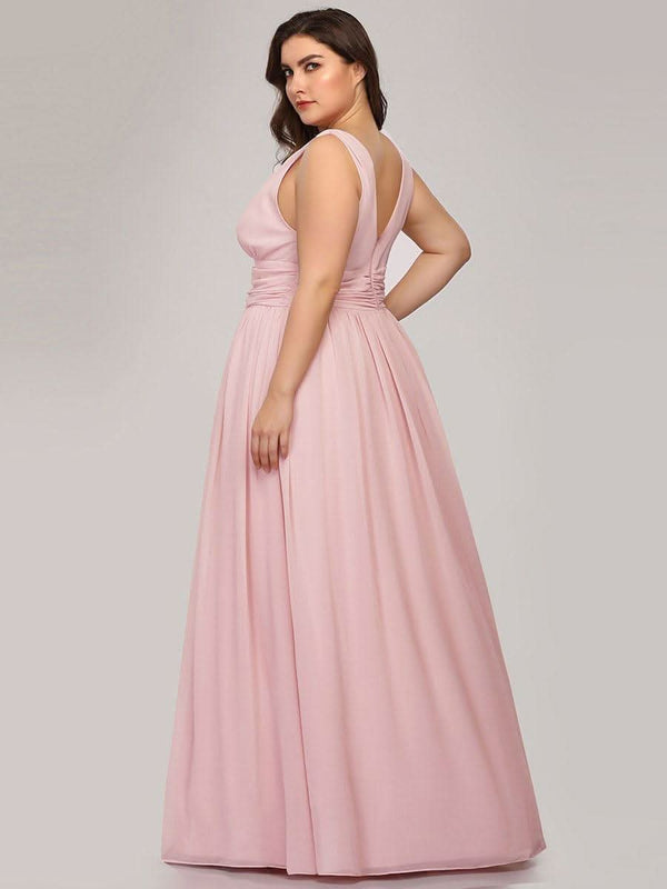 pretty HUSH|Plus Size Sleeveless V-Neck Chiffon Semi Bridesmaid Dress