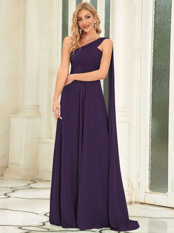 ever ANAYA|One Shoulder Pleated Chiffion Bridesmaid Sleeves1