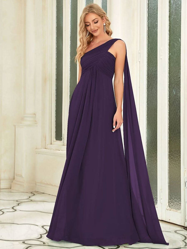 ever ANAYA|One Shoulder Pleated Chiffion Bridesmaid Sleeves1